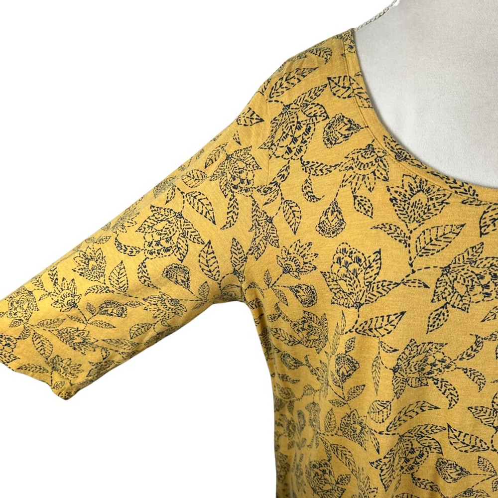 J Jill Pure Jill Ballet Sleeve Tunic Top Chamomile Yellow Floral Boho Size XL - Picture 7 of 10